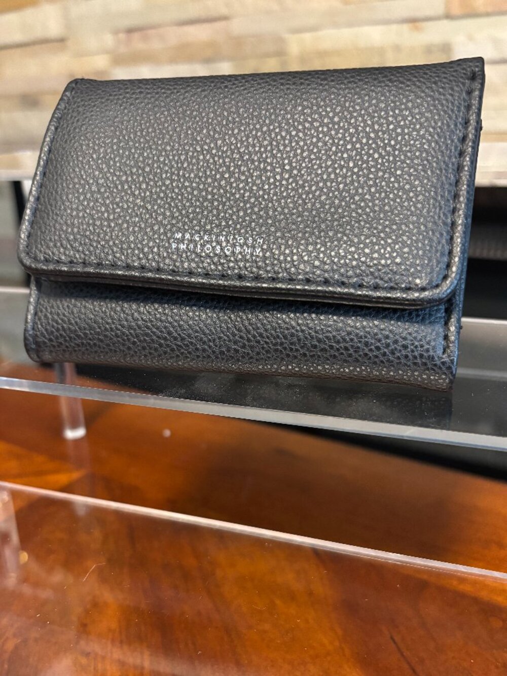 Mackintosh Philosophy Black Pebbled Leather Trifold Wallet Compact Men's